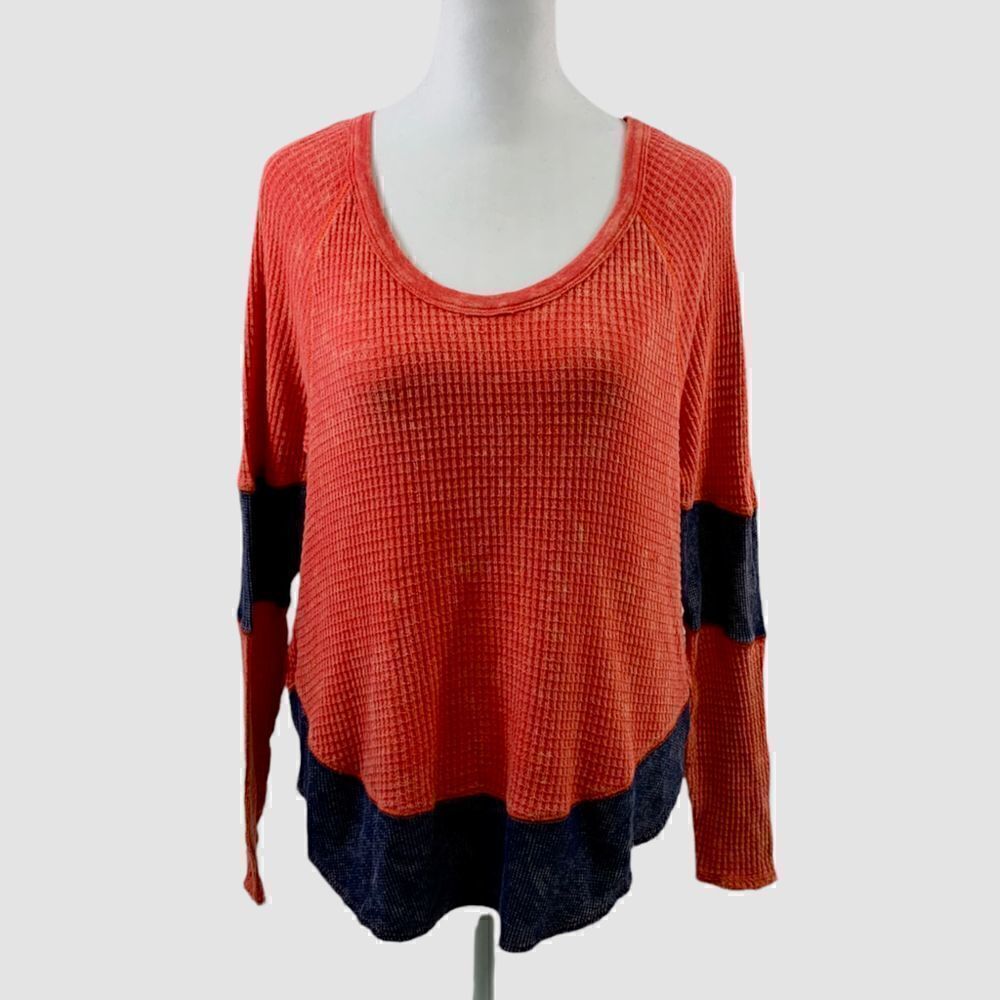 We The Free Orange Fashion Waffle Knit Thermal Top Size XS